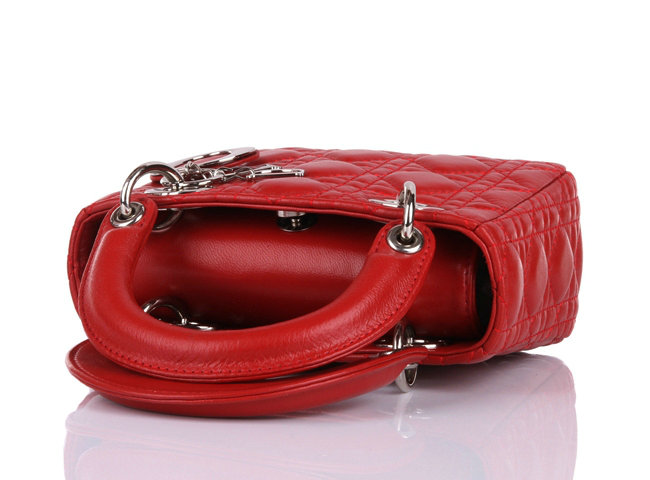 mini lady dior lambskin leather bag 6321 red with silver hardware